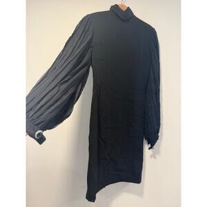 Vintage Galanos Neiman Marcus Turtleneck Shift Midi Dress Sheer Sleeves Black JL